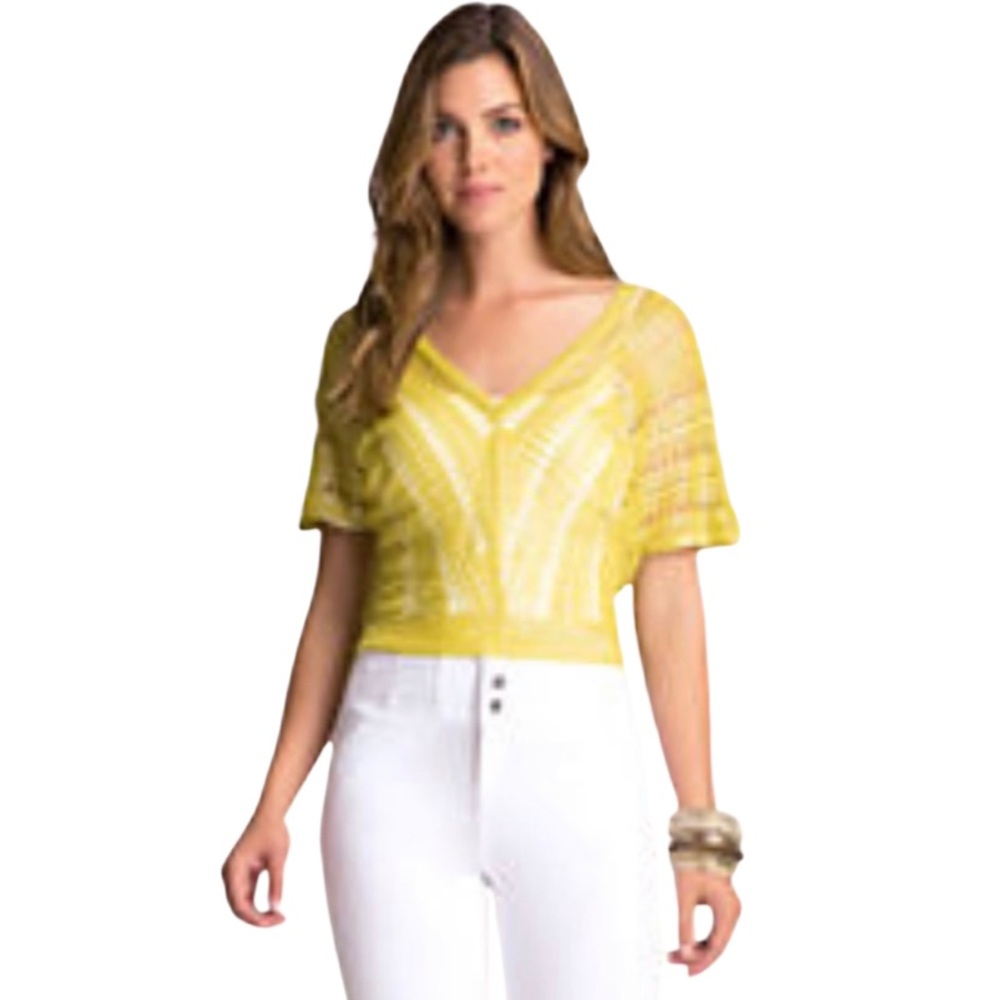 Bebe Foil Pointelle Top Olive Yellow XS